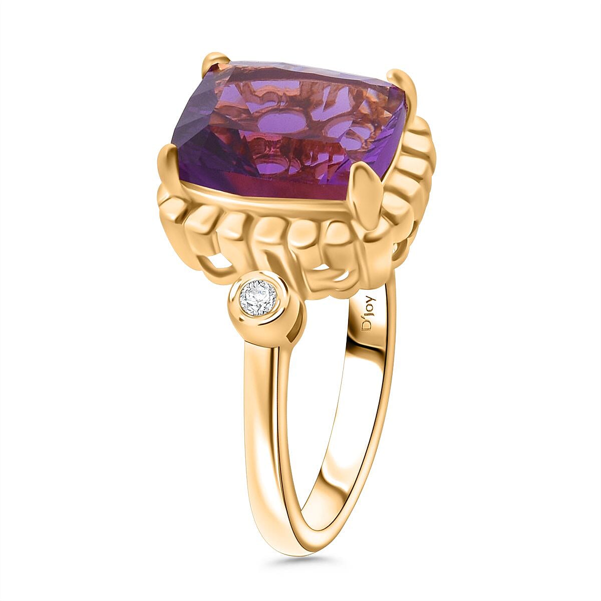 Morrocco Amethyst & White Zircon Ring in Vermeil Rose Gold Plated Sterling Silver 3.40 Ct.