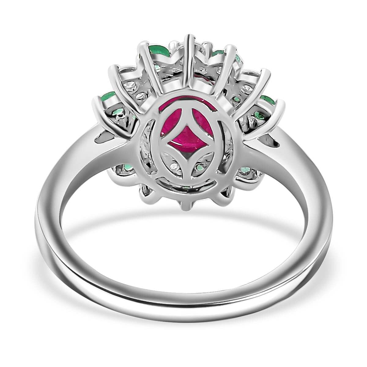 John Saul Ruby, Emerald and Moissanite Floral Ring in Rhodium Overlay Sterling Silver 2.48 ct John Saul Ruby, Emerald and Moissanite Floral Ring in Rhodium Overlay Sterling Silver 2.48 ct