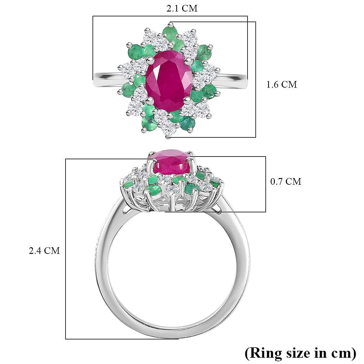 John Saul Ruby, Emerald and Moissanite Floral Ring in Rhodium Overlay Sterling Silver 2.48 ct John Saul Ruby, Emerald and Moissanite Floral Ring in Rhodium Overlay Sterling Silver 2.48 ct