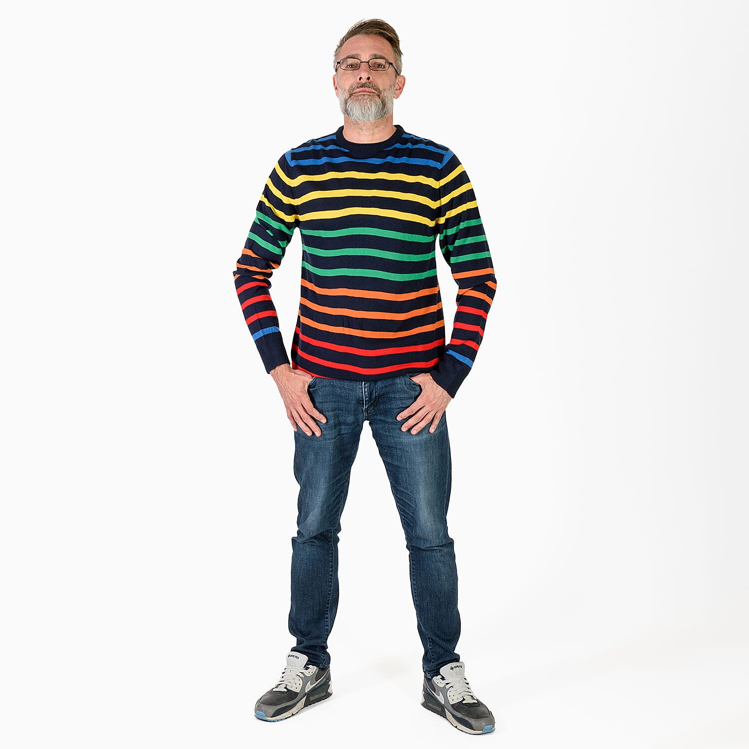 Brave Soul Stripe Jumper (Size L) - Navy