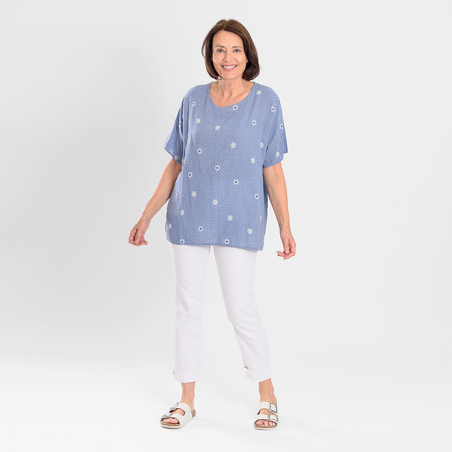 Pure and Natural 100% Cotton Woven Top (One Size, 8-16) - Blue