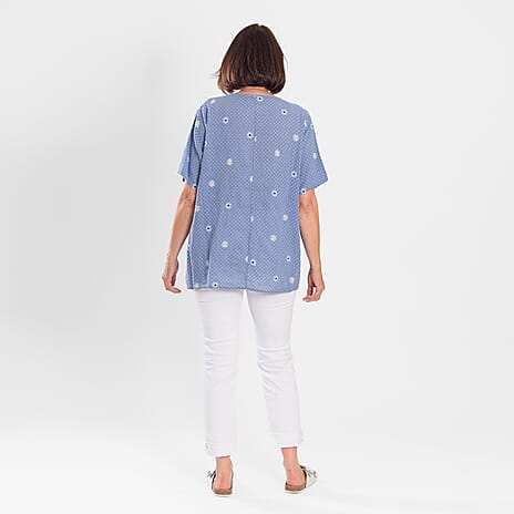 Pure and Natural 100% Cotton Woven Top (One Size, 8-16) - Blue