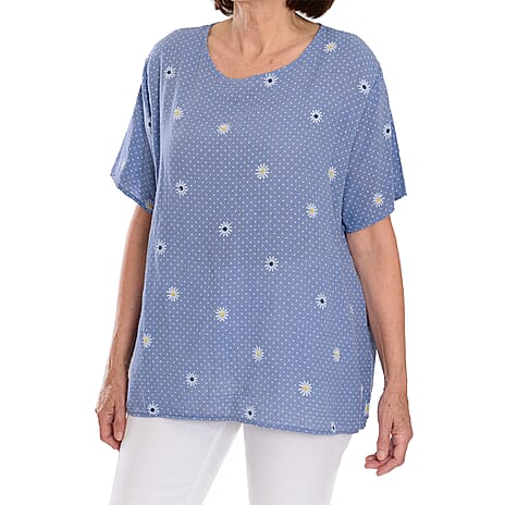 Pure and Natural 100% Cotton Woven Top (One Size, 8-16) - Blue