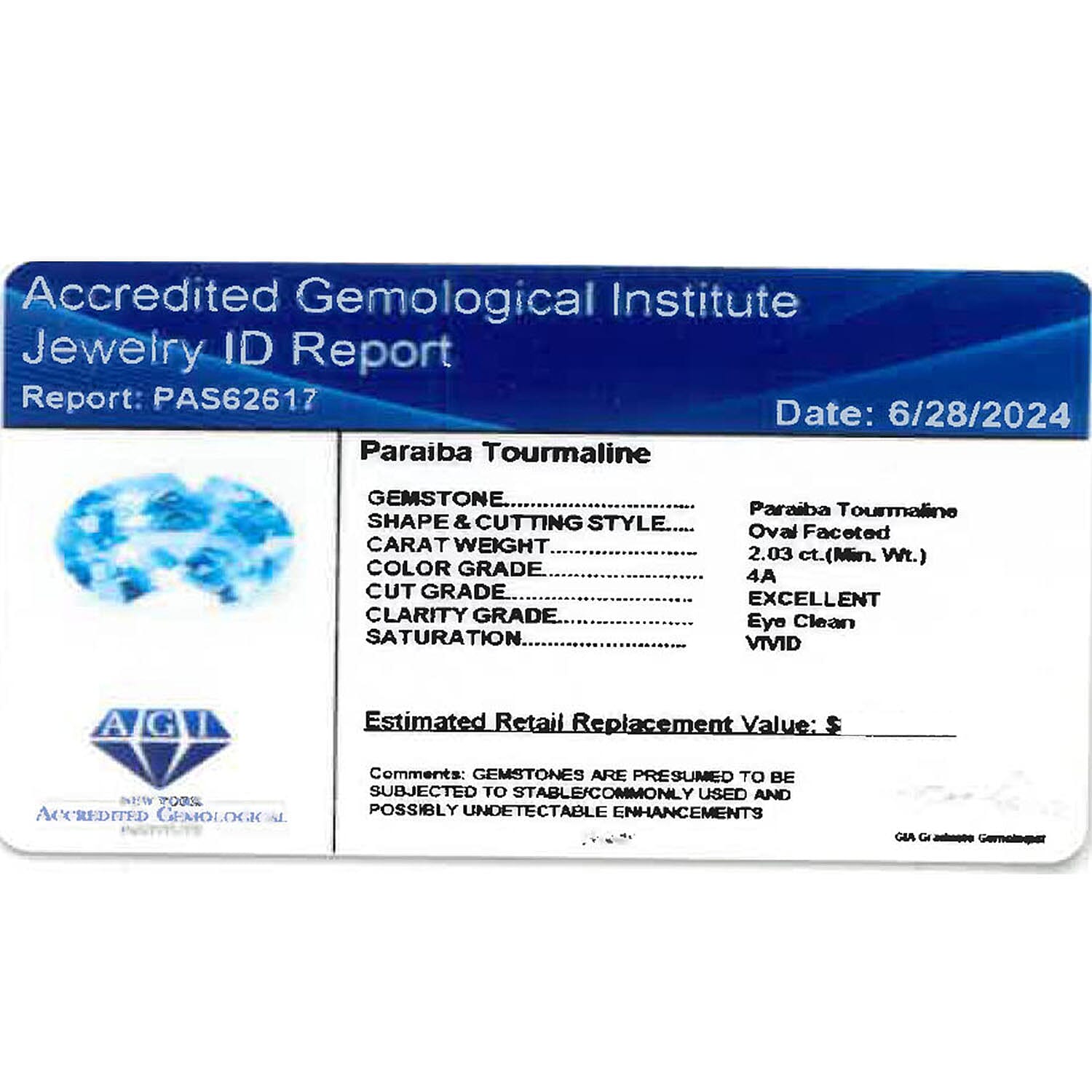 Appraised and Certified Tourmaline Loose Gemstone