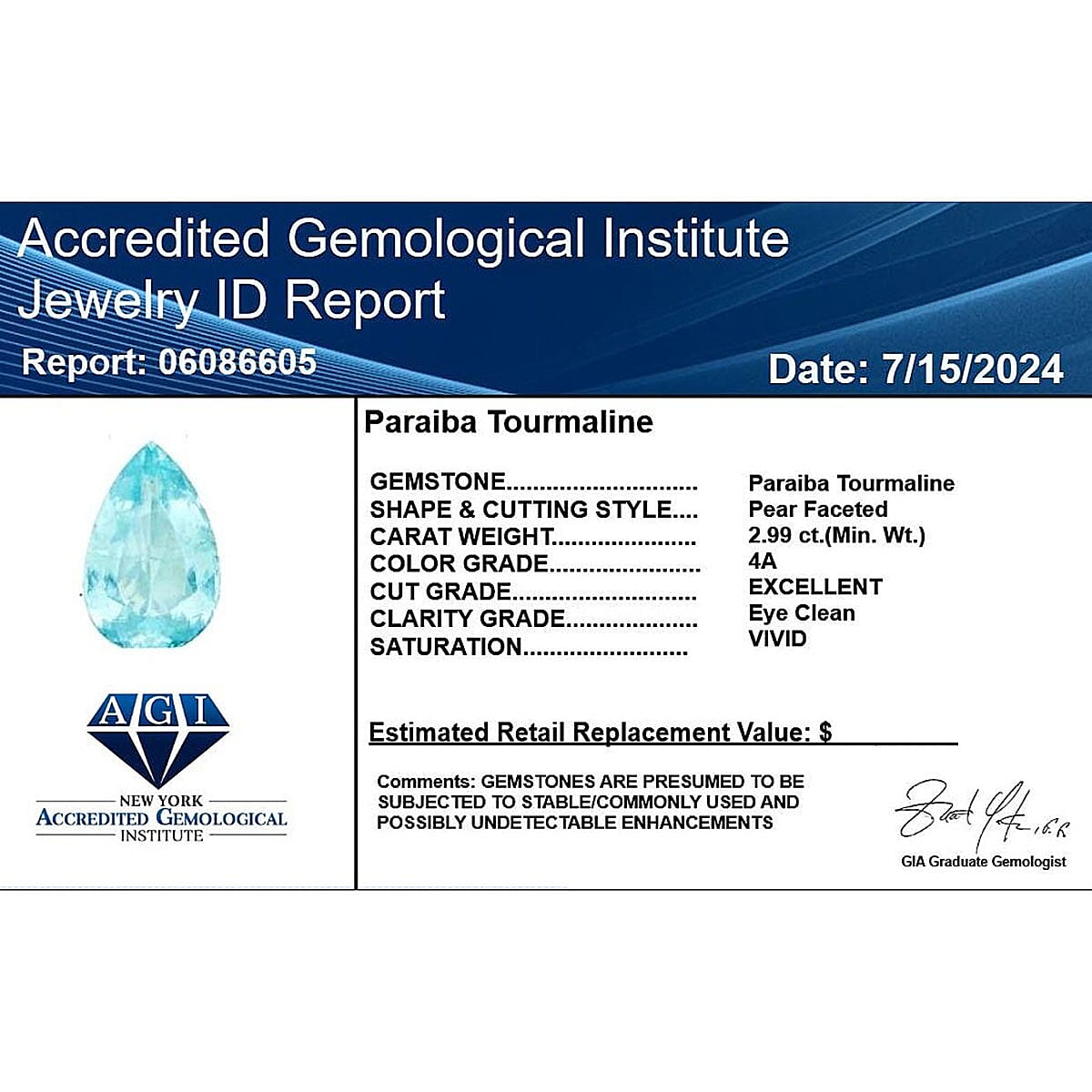 Appraised and Certified Tourmaline Loose Gemstone