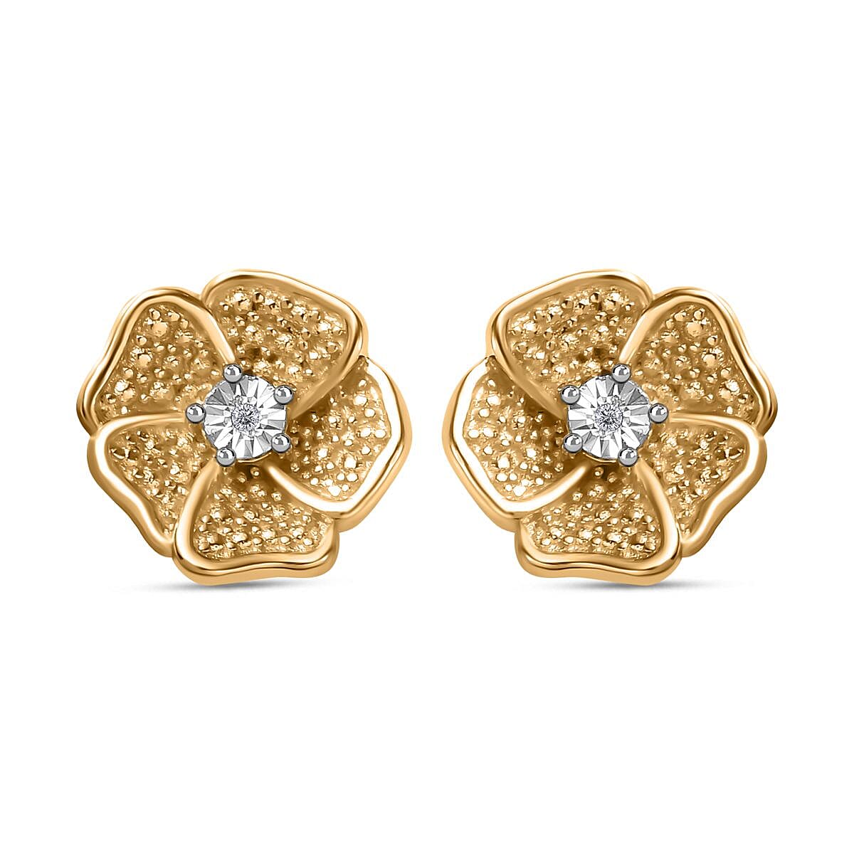 Designer Inspired- Diamond Stud Earrings With Push Back in Yellow Gold Plated