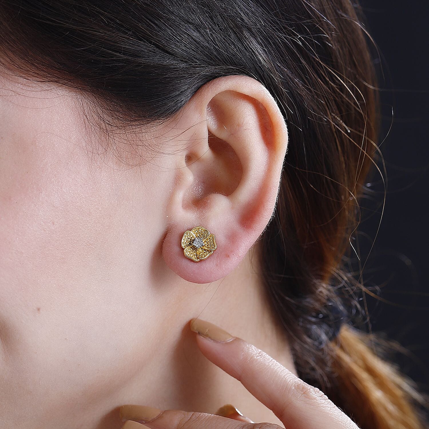 Designer Inspired- Diamond Stud Earrings With Push Back in Yellow Gold Plated