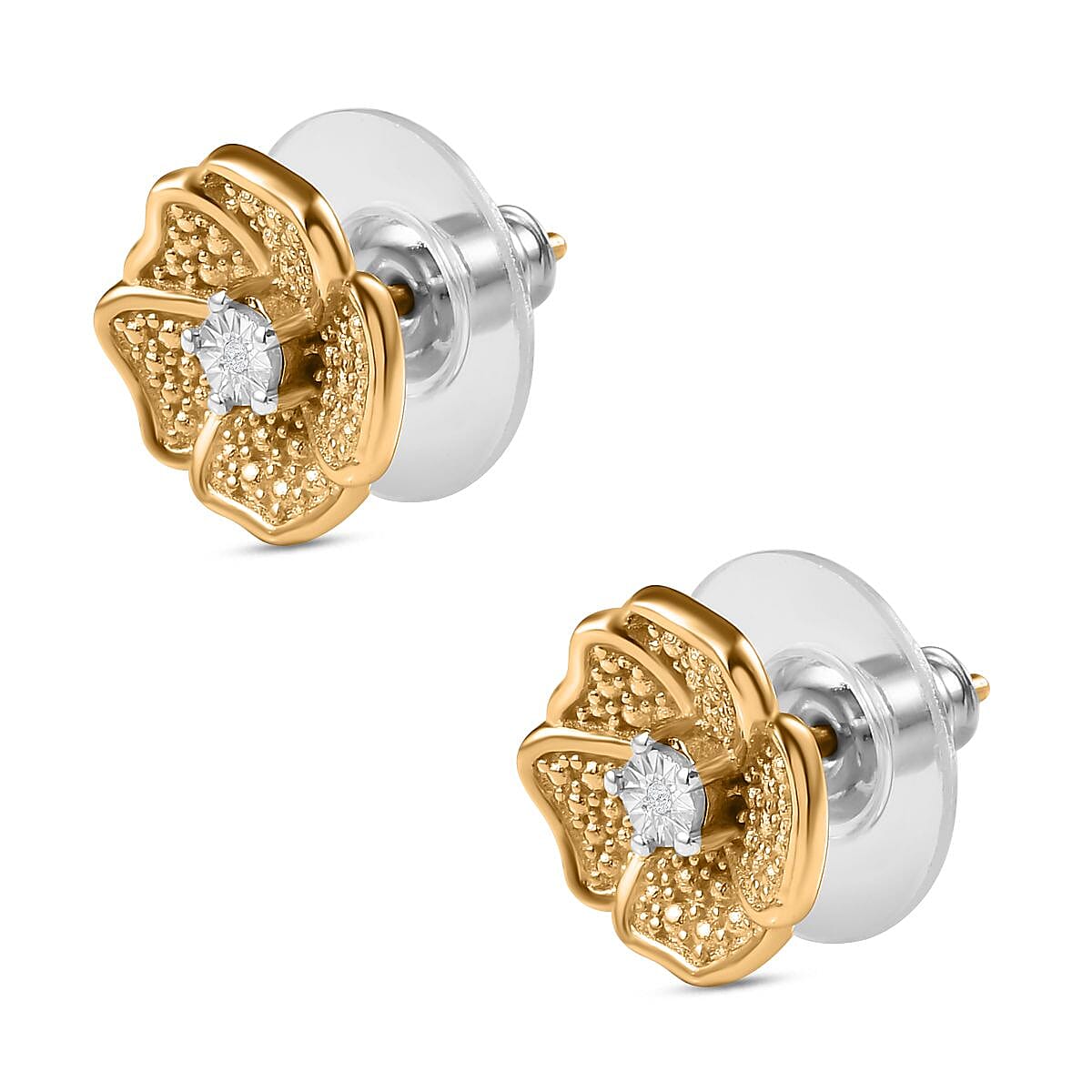 Designer Inspired- Diamond Stud Earrings With Push Back in Yellow Gold Plated