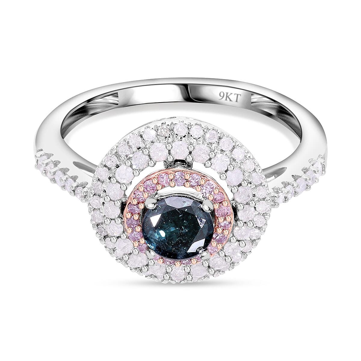 First Time Ever- 9K White Gold Blue Diamond(Solitaire 0.50 Ct) Natural Pink Diamond and White Diamond Ring 1.00 Ct.