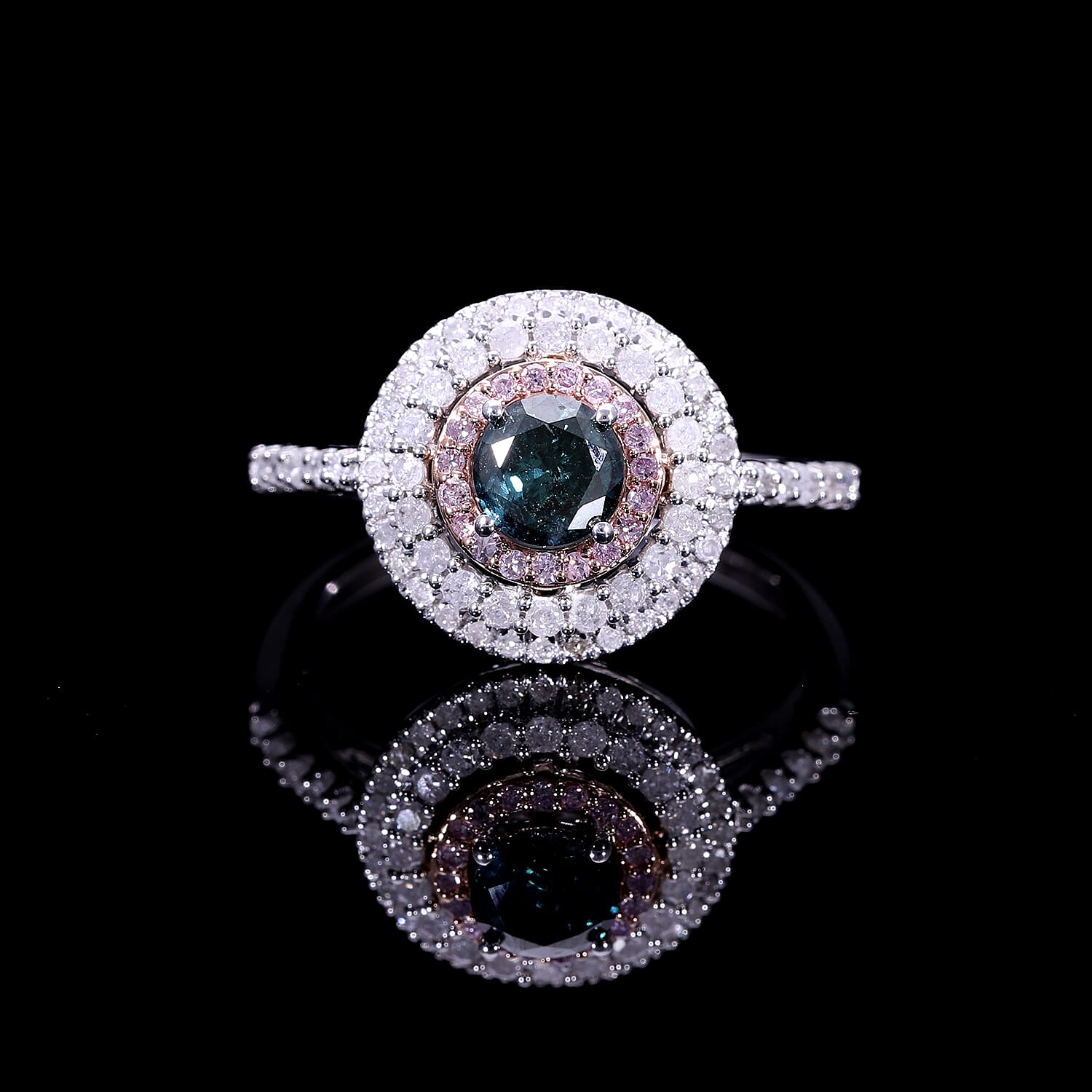 First Time Ever- 9K White Gold Blue Diamond(Solitaire 0.50 Ct) Natural Pink Diamond and White Diamond Ring 1.00 Ct.