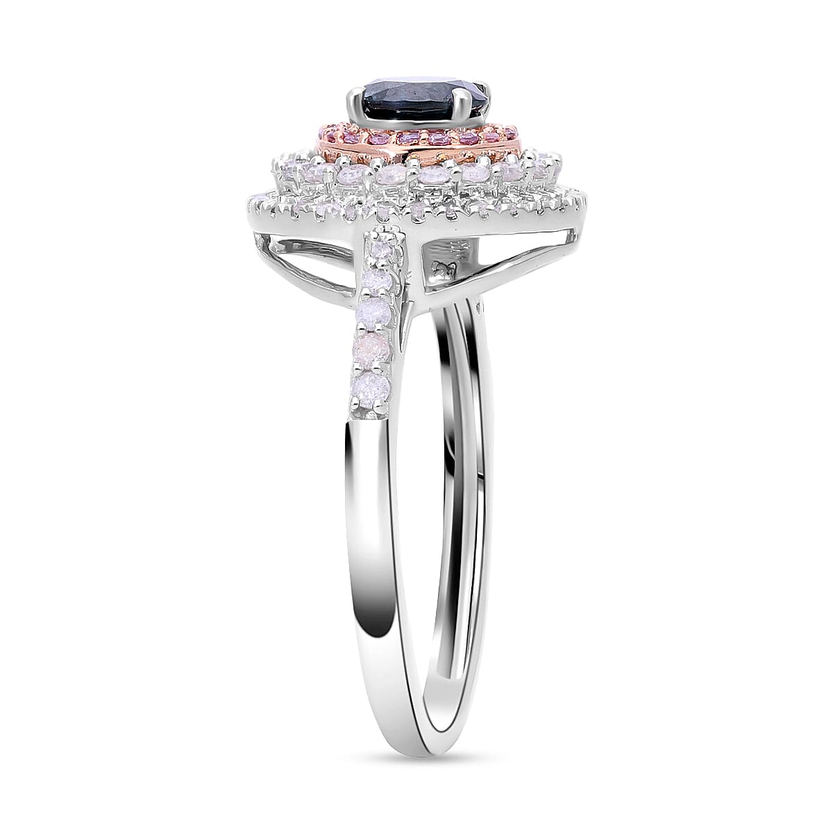 First Time Ever- 9K White Gold Blue Diamond(Solitaire 0.50 Ct) Natural Pink Diamond and White Diamond Ring 1.00 Ct.