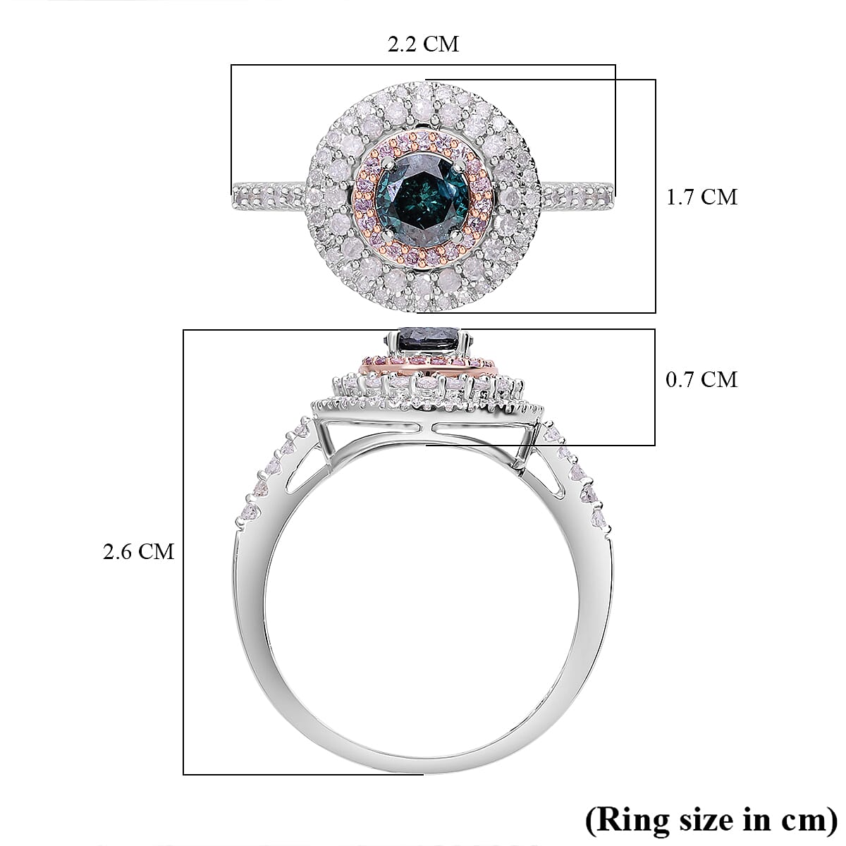 First Time Ever- 9K White Gold Blue Diamond(Solitaire 0.50 Ct) Natural Pink Diamond and White Diamond Ring 1.00 Ct.