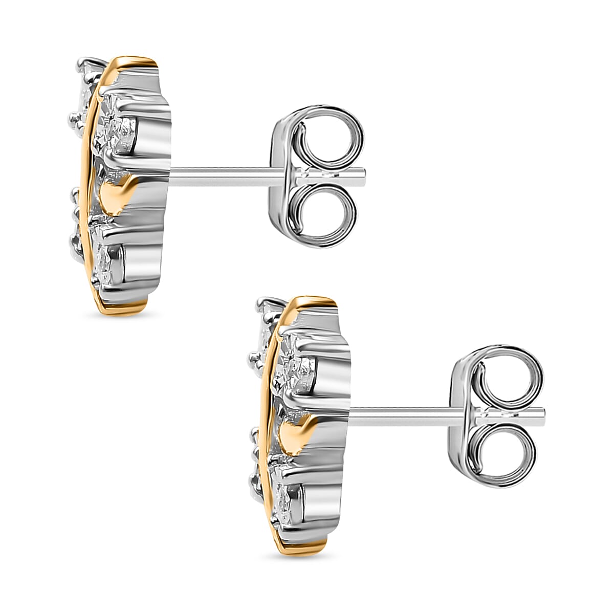 Designer Inspired One Time Closeout Diamond Earrings With Push Back in 14K Gold Plated Overlay Sterling Silver