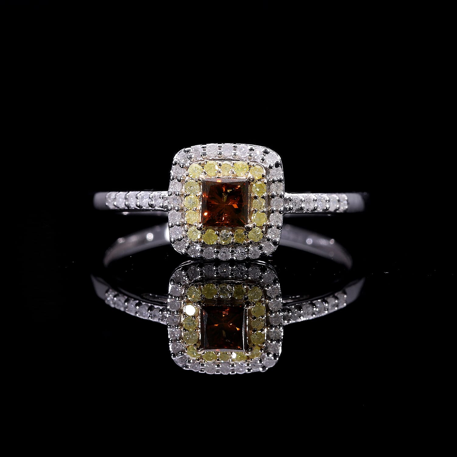 Biggest Deal- 9K White Gold Red Diamond & Natural Yellow Diamond and White Diamond Ring 0.50 Ct