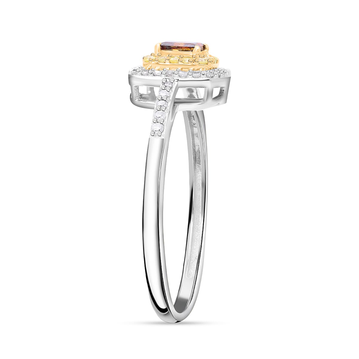 Biggest Deal- 9K White Gold Red Diamond & Natural Yellow Diamond and White Diamond Ring 0.50 Ct