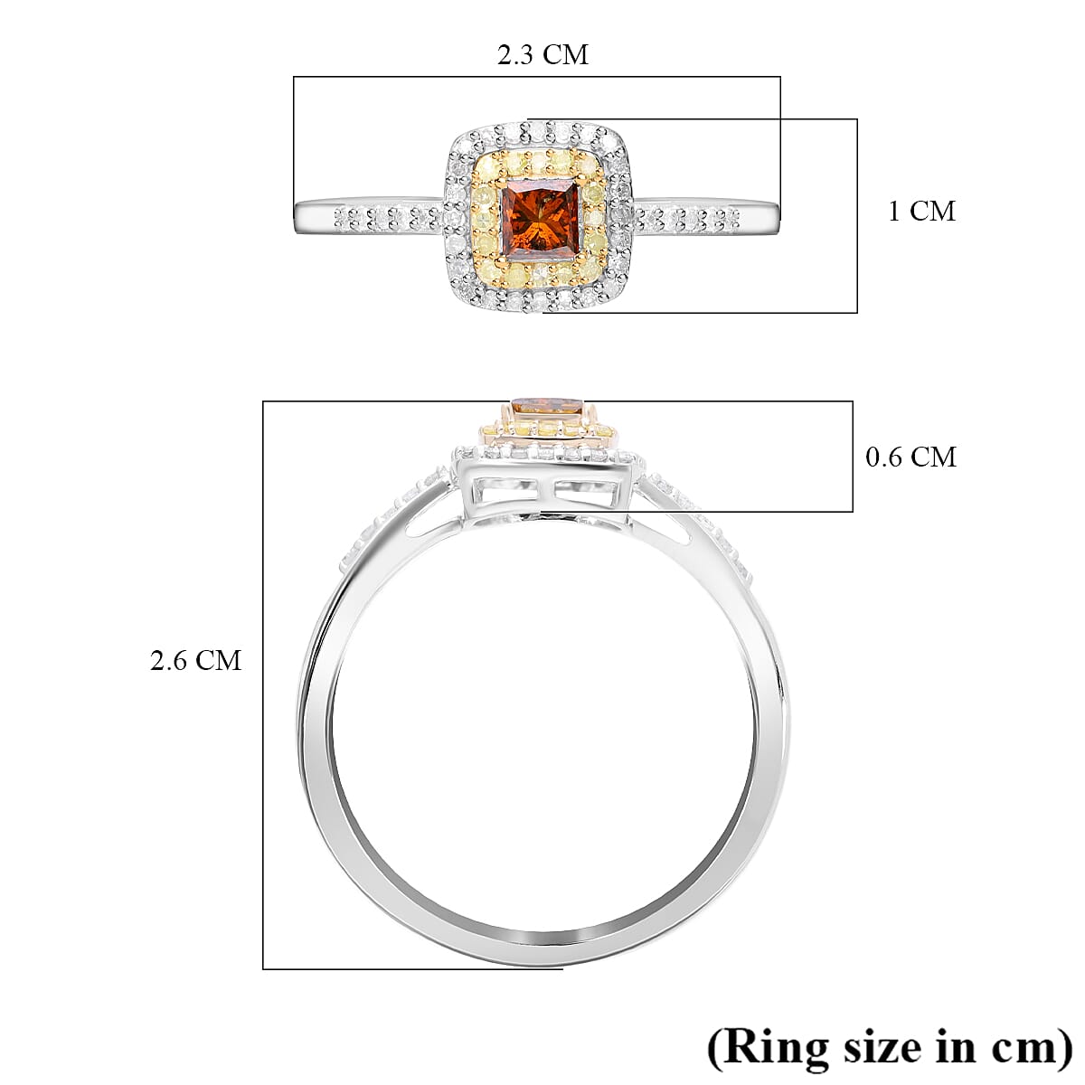 Biggest Deal- 9K White Gold Red Diamond & Natural Yellow Diamond and White Diamond Ring 0.50 Ct
