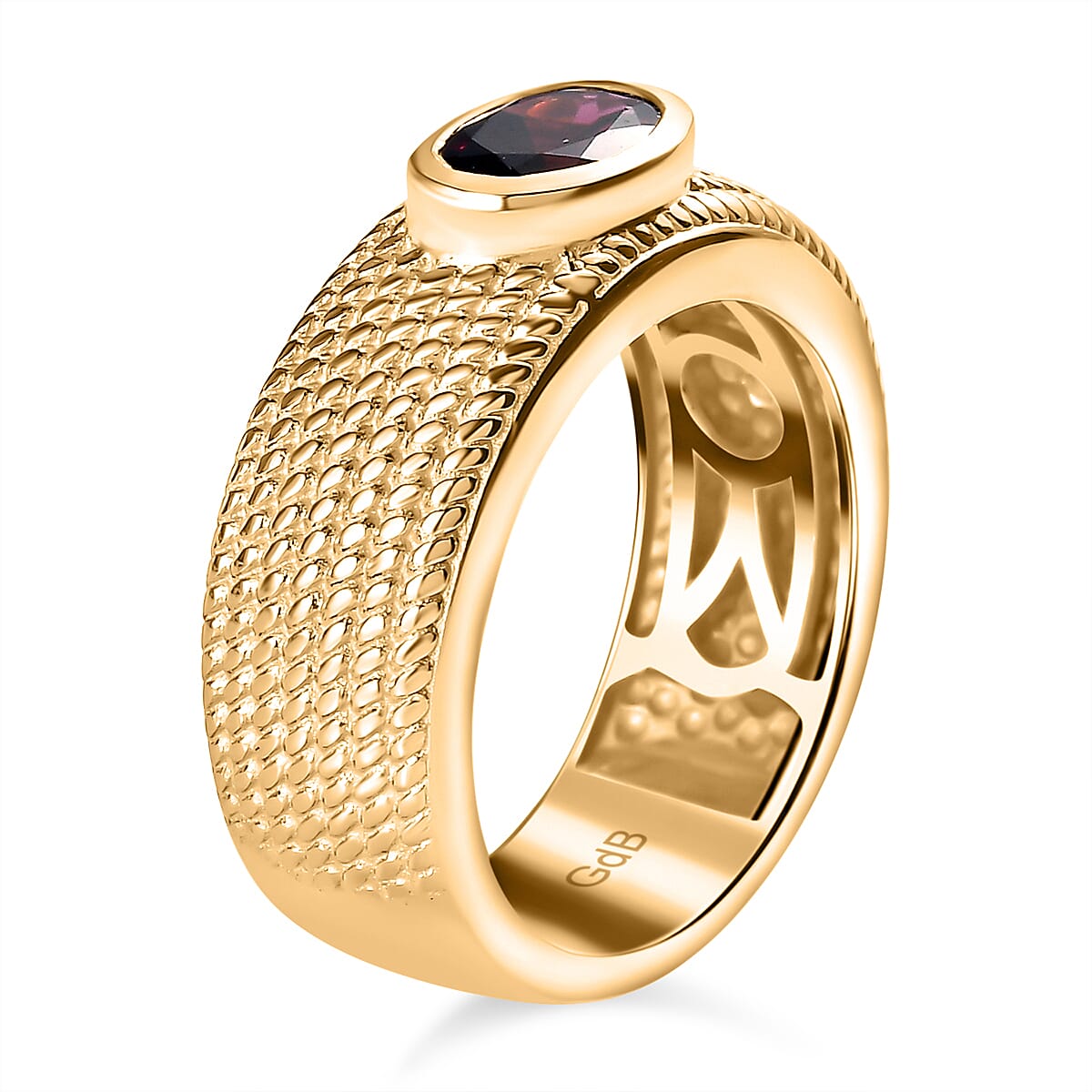 Rhodolite Garnet Solitaire Ring in YG Tone