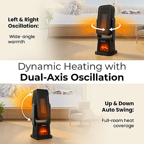 HomeSmart Horizontal & Vertical Oscillation Ceramic Tower Heater with Remote Control - With 3D Fireplace Scene, Child Lock Safety Function