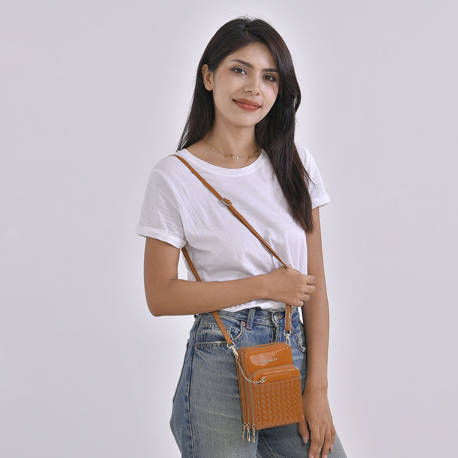 Crossbody Cell Phone Wallet Bag (Size 11x6x17 cm) - Brown