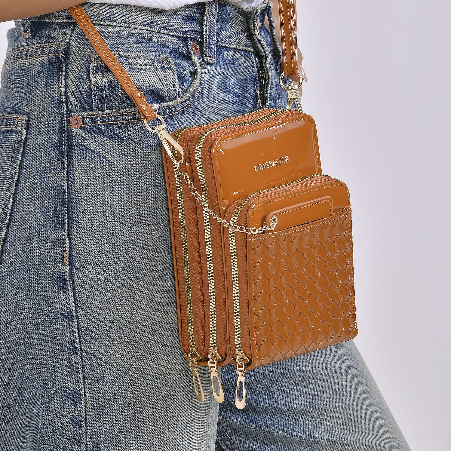 Crossbody Cell Phone Wallet Bag (Size 11x6x17 cm) - Brown