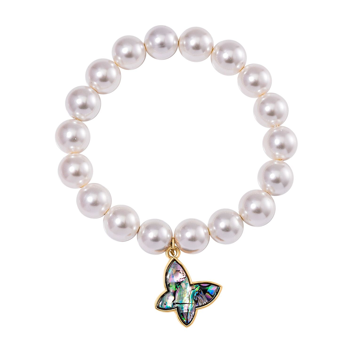 South Sea White Colour Shell Pearl & Abalone Shell Butterfly Bracelet (Size 7 Stretchable)  198.00 Ct.