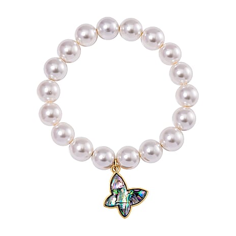 South Sea White Colour Shell Pearl & Abalone Shell Butterfly Bracelet (Size 7 Stretchable)  198.00 Ct.