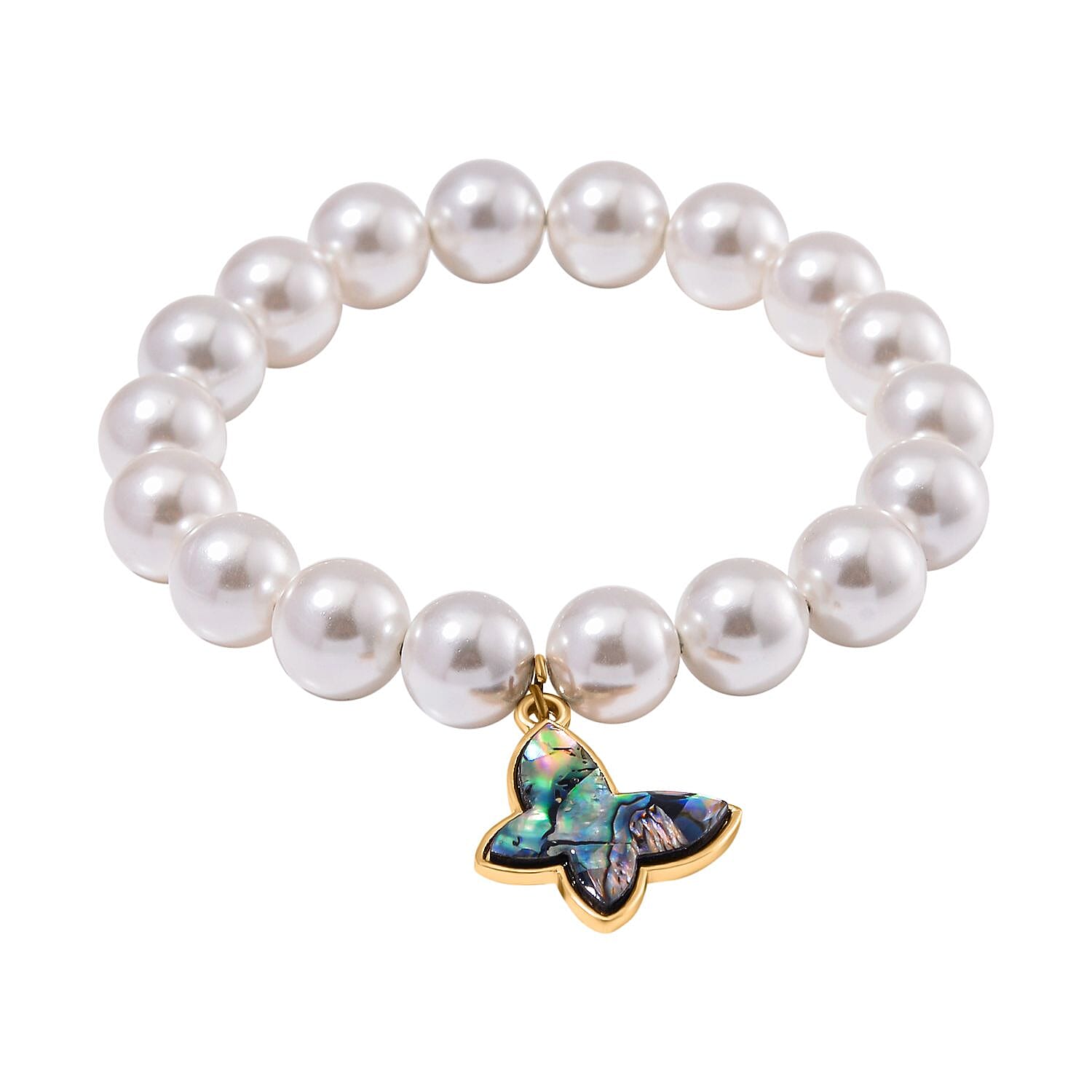 South Sea White Colour Shell Pearl & Abalone Shell Butterfly Bracelet (Size 7 Stretchable)  198.00 Ct.