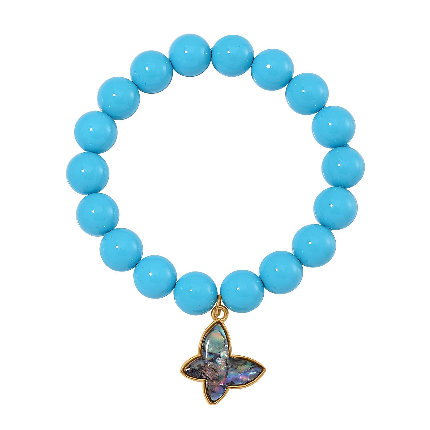 Sleeping Beauty Turquoise Colour Shell Pearl & Abalone Shell Butterfly Bracelet (Size 7 Stretchable)  198.00 Ct.