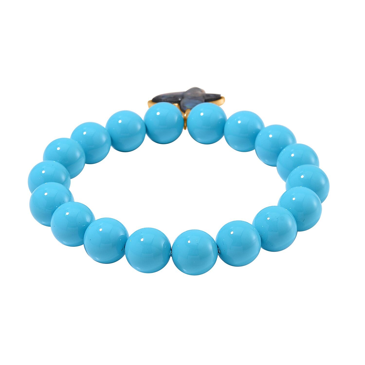 Sleeping Beauty Turquoise Colour Shell Pearl & Abalone Shell Butterfly Bracelet (Size 7 Stretchable)  198.00 Ct.