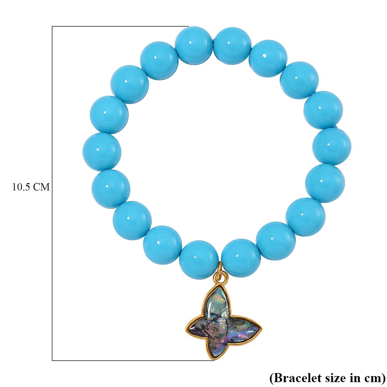 Sleeping Beauty Turquoise Colour Shell Pearl & Abalone Shell Butterfly Bracelet (Size 7 Stretchable)  198.00 Ct.