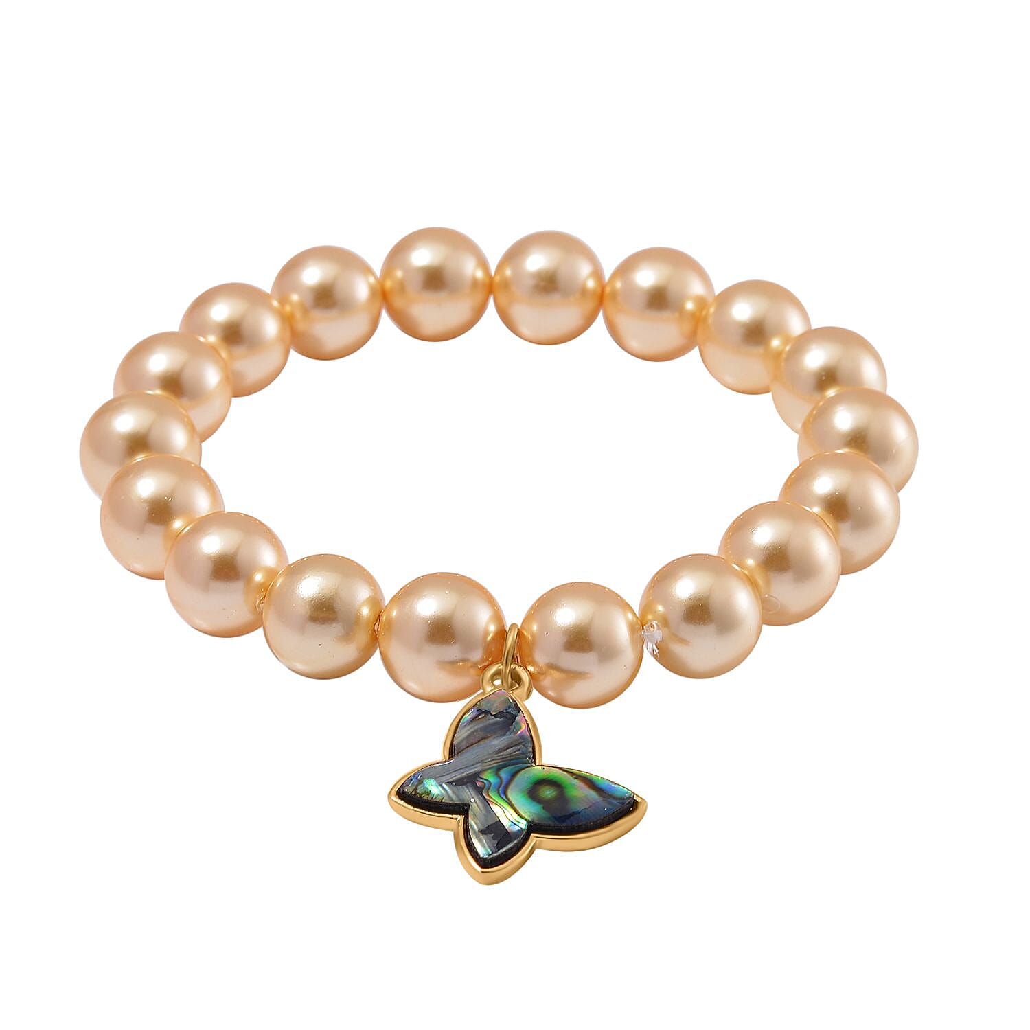 South Sea Golden Colour Shell Pearl & Abalone Shell Butterfly Bracelet (Size 7 Stretchable) 198.00 Ct.