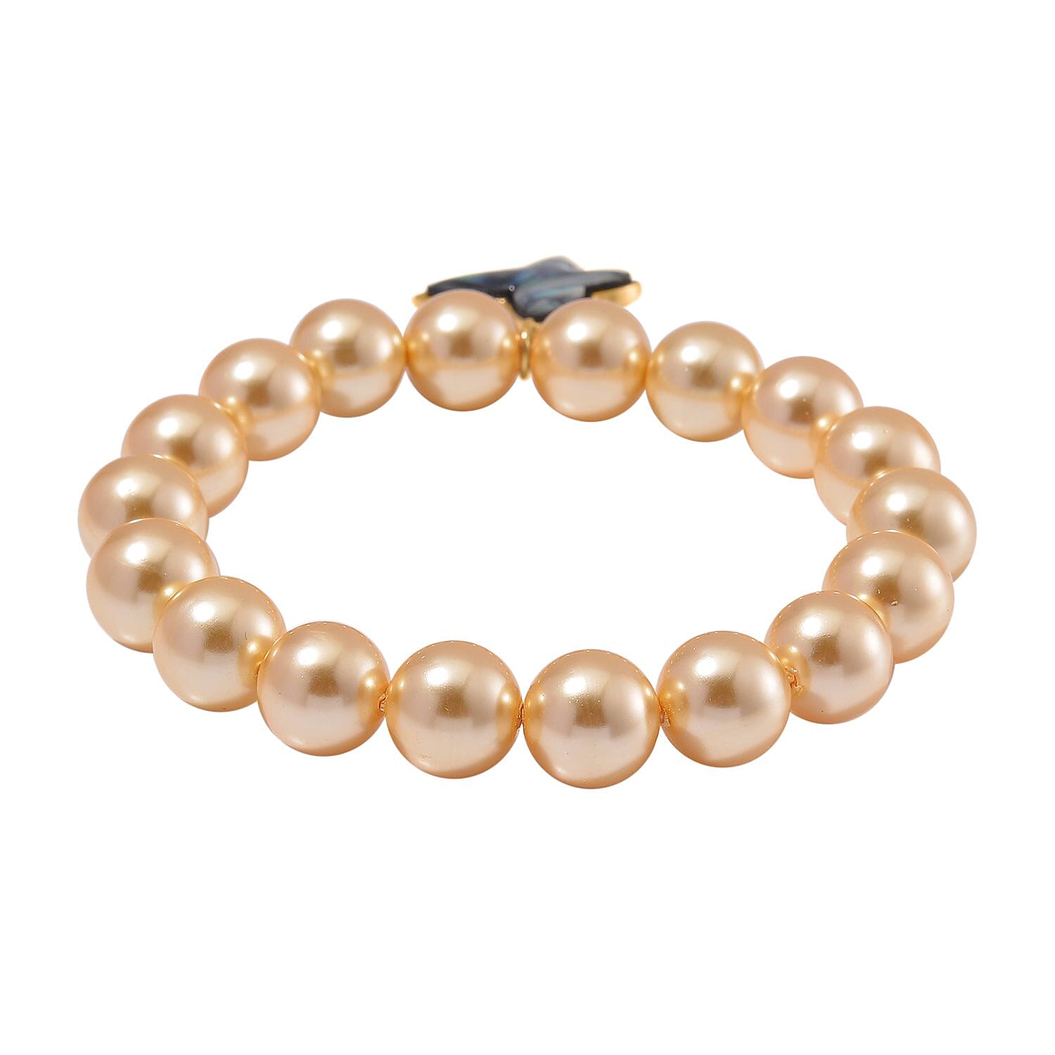 South Sea Golden Colour Shell Pearl & Abalone Shell Butterfly Bracelet (Size 7 Stretchable) 198.00 Ct.