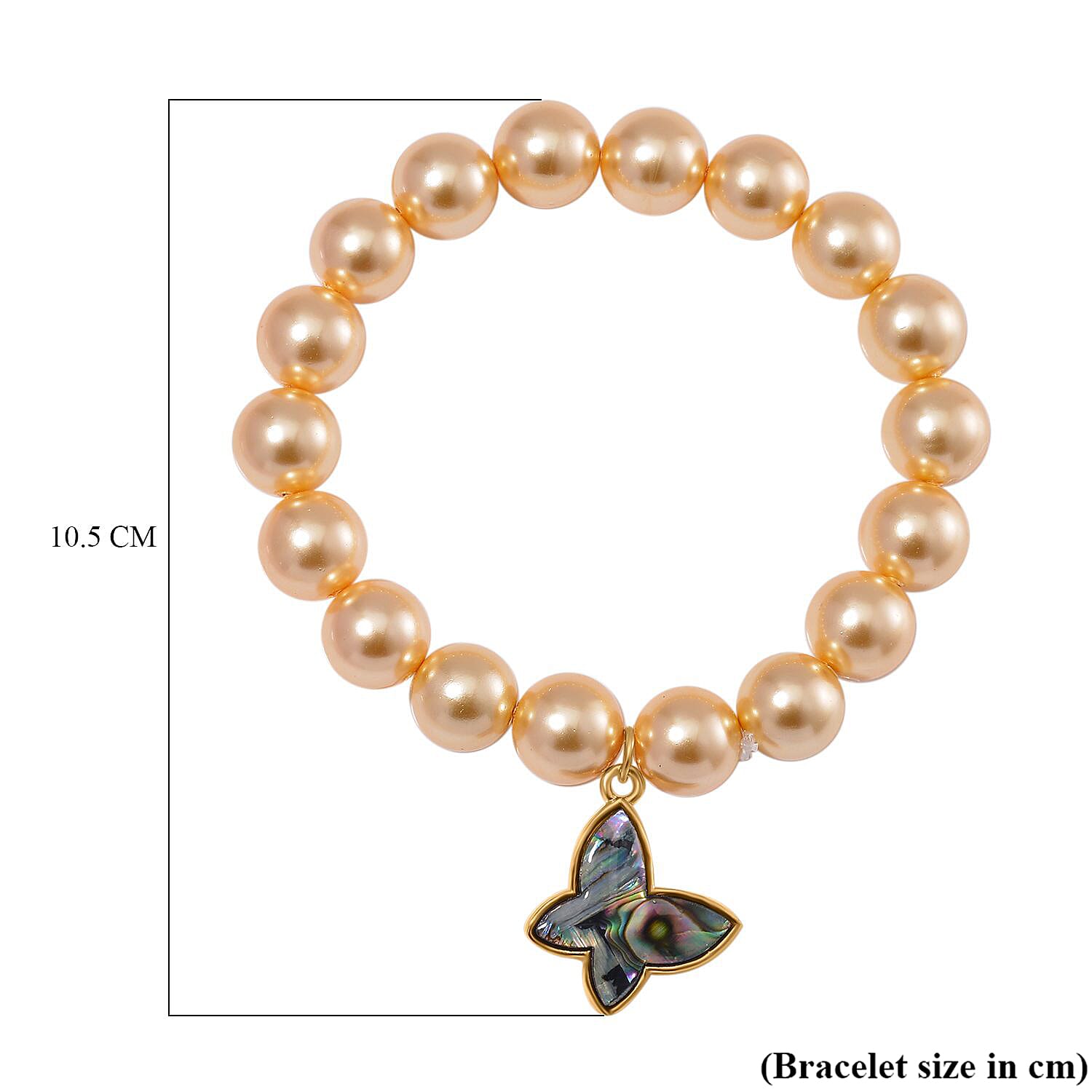 South Sea Golden Colour Shell Pearl & Abalone Shell Butterfly Bracelet (Size 7 Stretchable) 198.00 Ct.