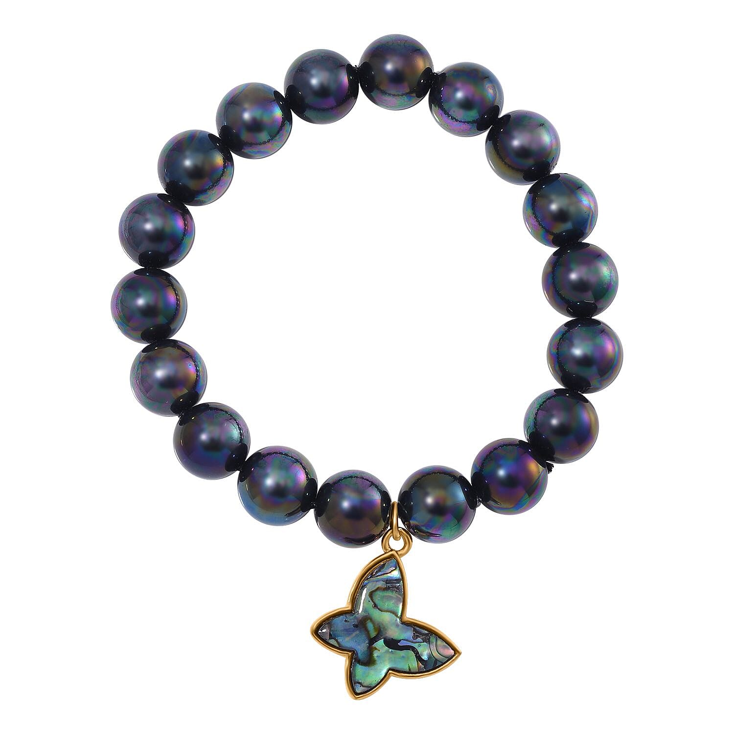 Tahitian Colour Peacock Shell Pearl & Abalone Shell Butterfly Bracelet (Size 7 Stretchable) 198.00 Ct.