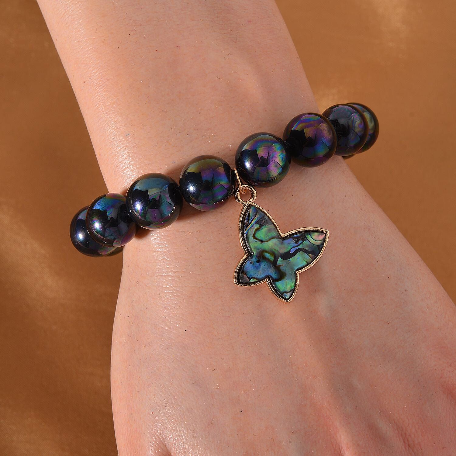 Tahitian Colour Peacock Shell Pearl & Abalone Shell Butterfly Bracelet (Size 7 Stretchable) 198.00 Ct.