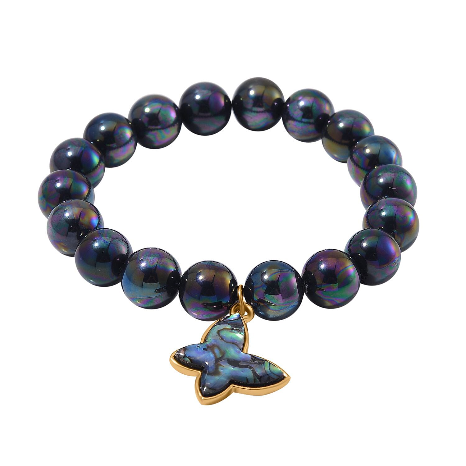 Tahitian Colour Peacock Shell Pearl & Abalone Shell Butterfly Bracelet (Size 7 Stretchable) 198.00 Ct.