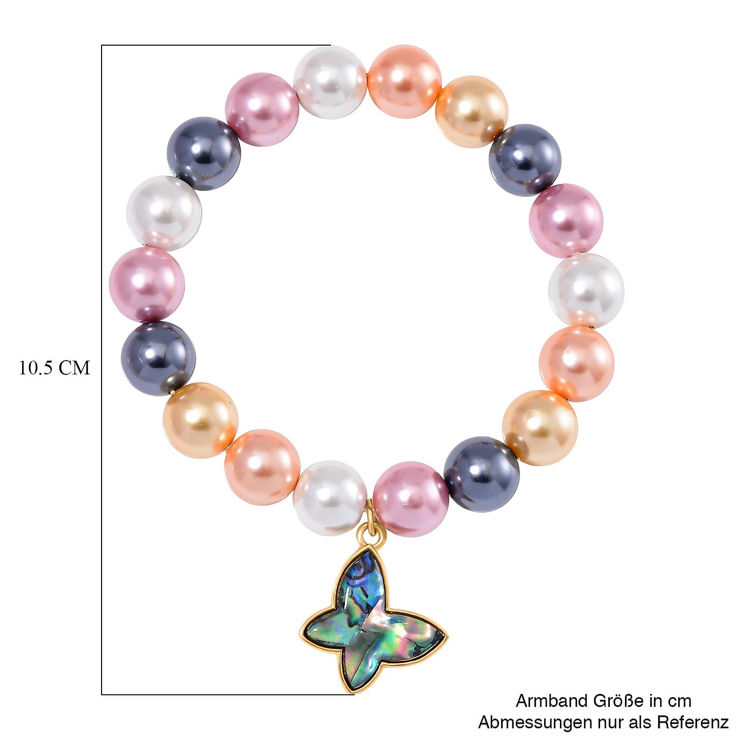 Pastel Multi Colour Shell Pearl Beads & Abalone Shell Butterfly Bracelet (Size 7 Stretchable) 198.00 Ct.