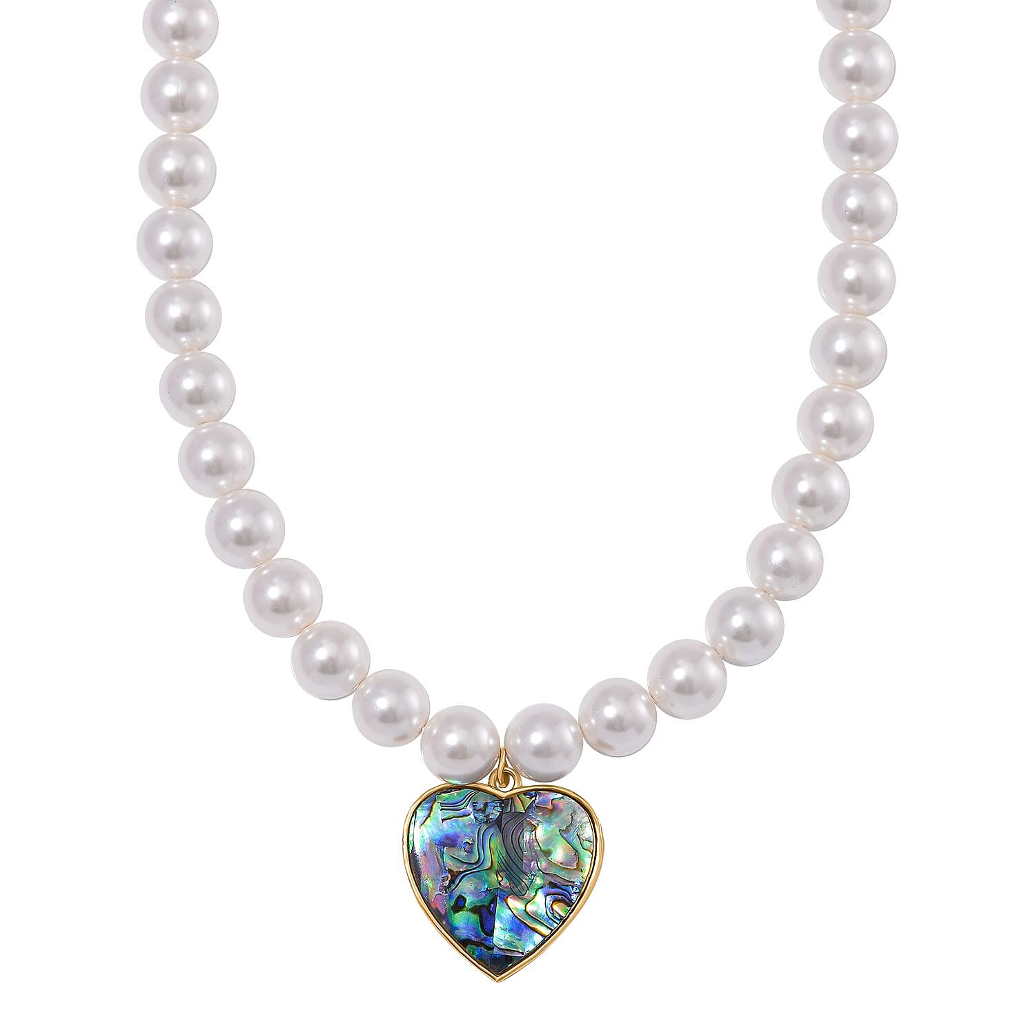 South Sea White Colour Shell Pearl and Abalone Shell Heart Necklace (Size - 18 + 2 Ext) with Lobster Clasp 395.00 Ct.