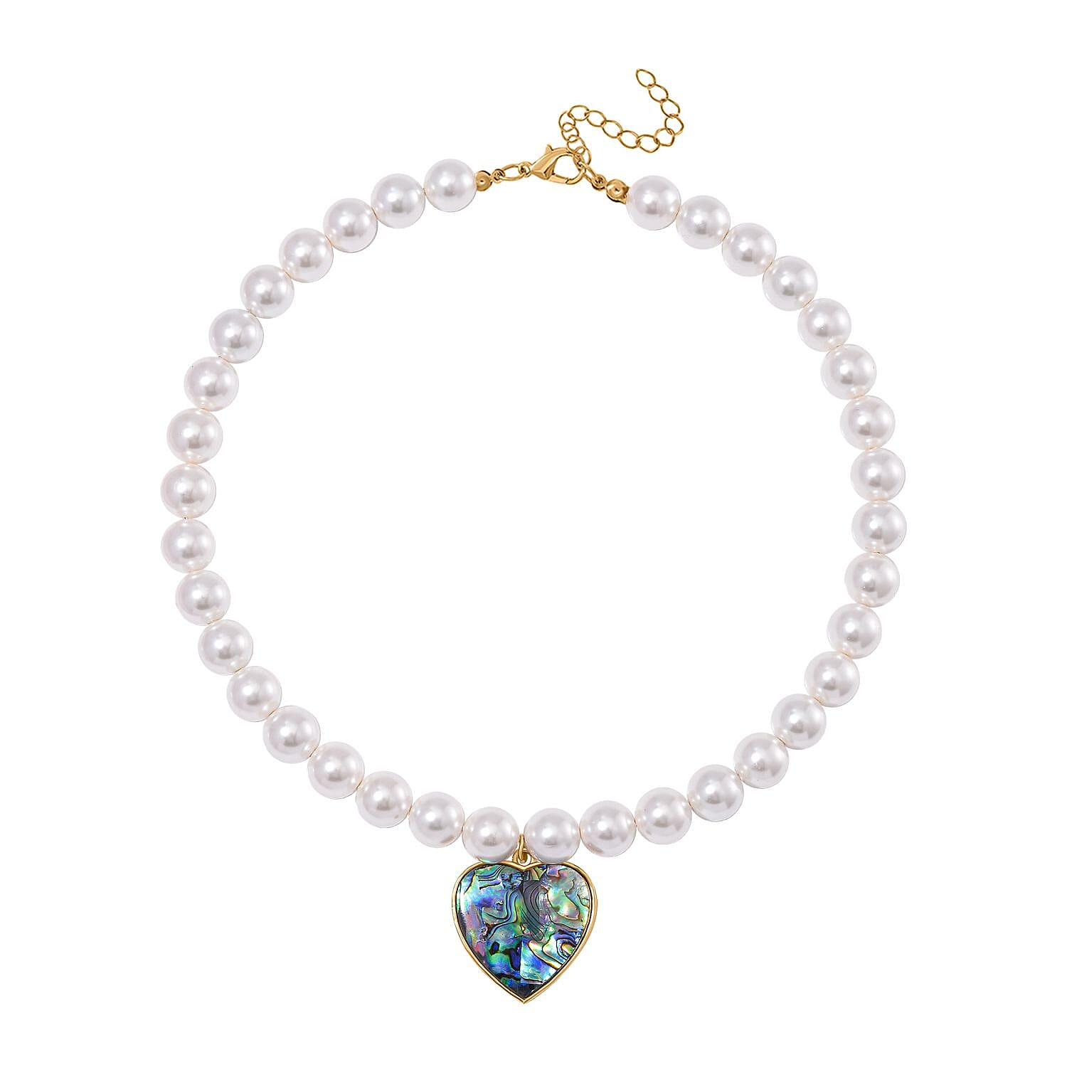 South Sea White Colour Shell Pearl and Abalone Shell Heart Necklace (Size - 18 + 2 Ext) with Lobster Clasp 395.00 Ct.