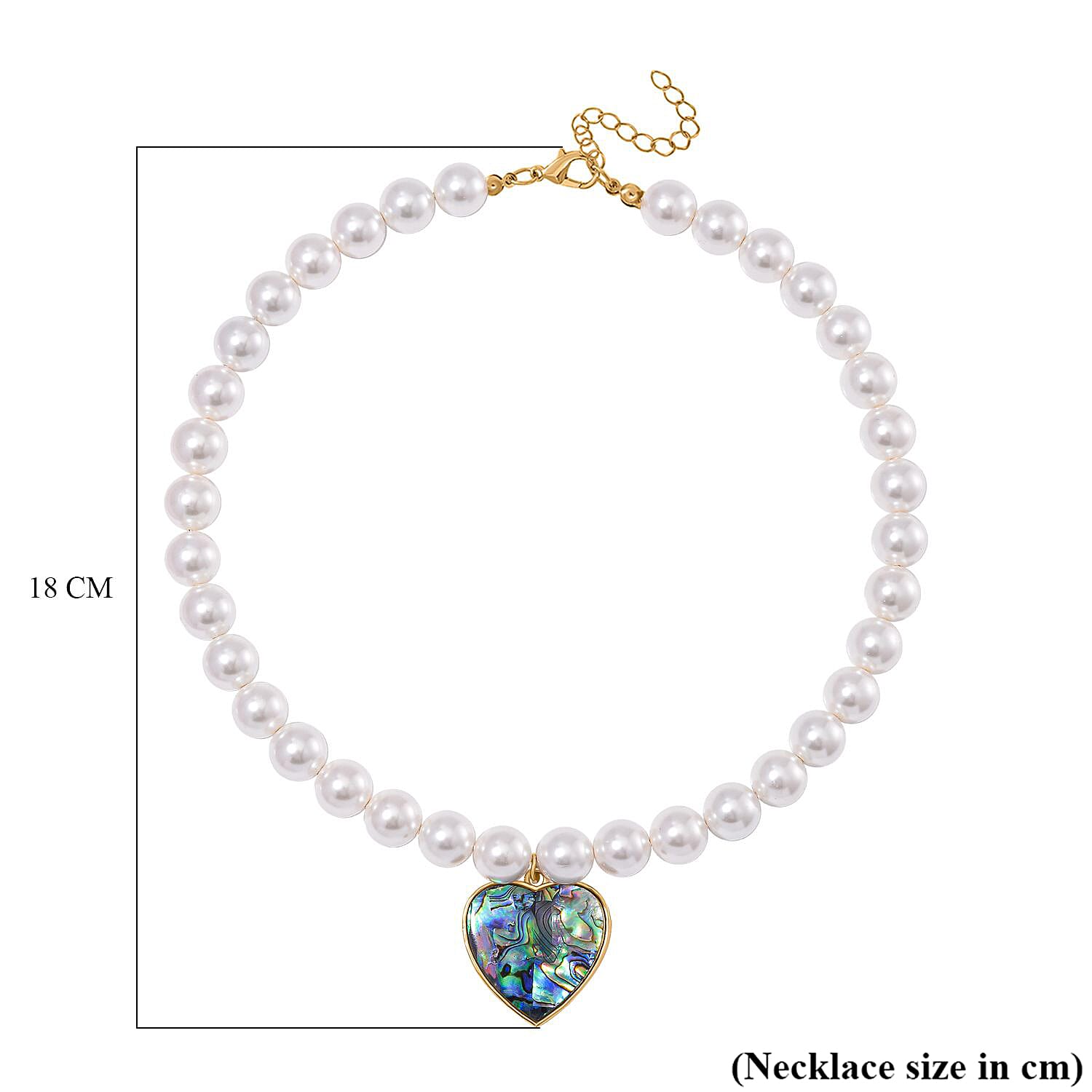 South Sea White Colour Shell Pearl and Abalone Shell Heart Necklace (Size - 18 + 2 Ext) with Lobster Clasp 395.00 Ct.