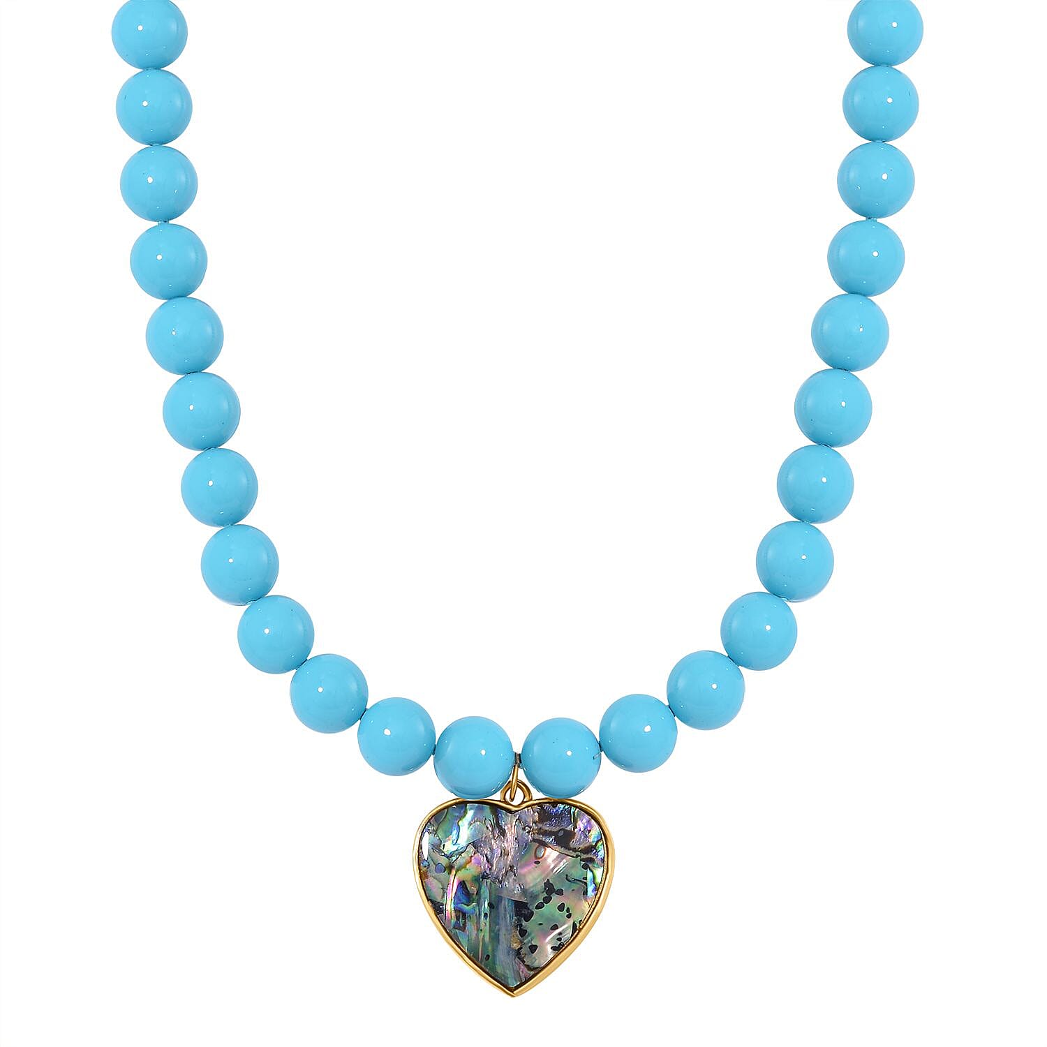 Sleeping Beauty Turquoise Colour Shell Pearl & Abalone Shell Heart Necklace (Size - 18 - 2 Ext) with Lobster Clasp 395.00 Ct.