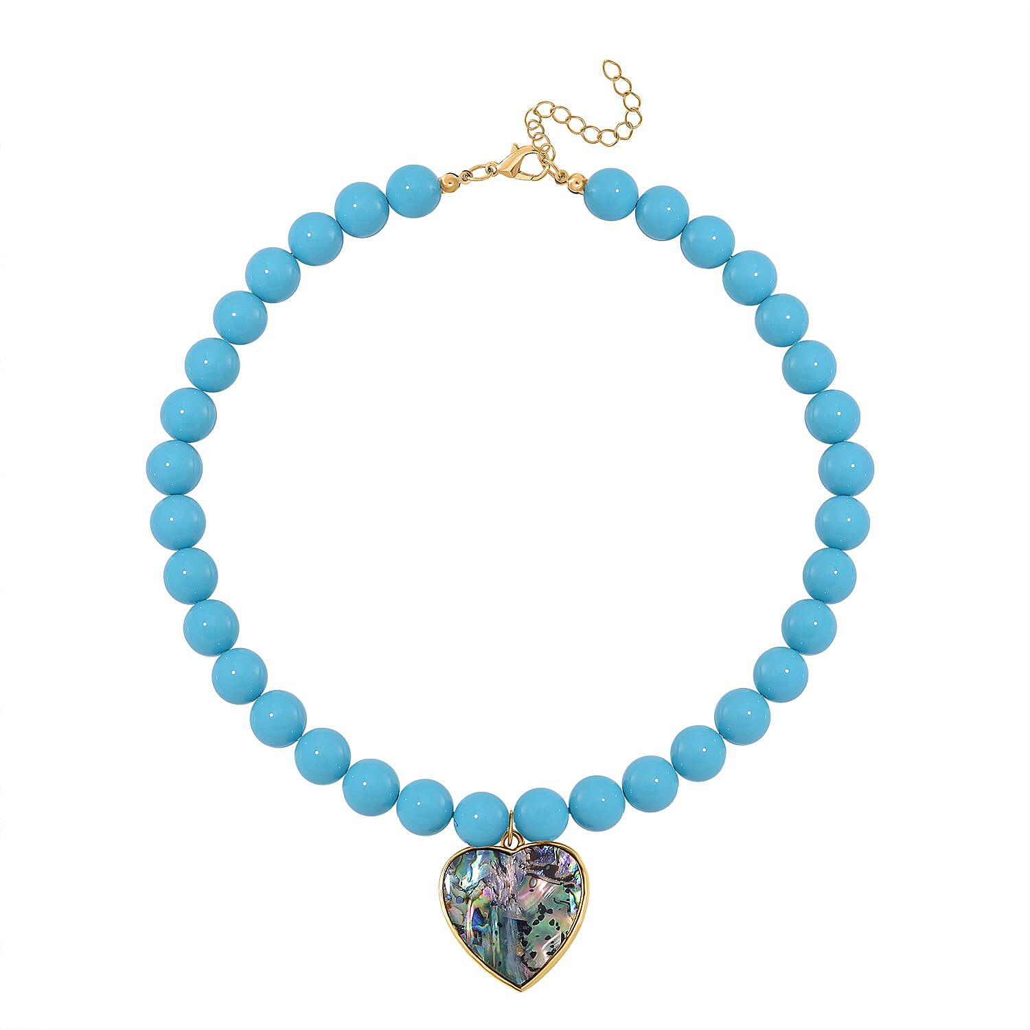 Sleeping Beauty Turquoise Colour Shell Pearl & Abalone Shell Heart Necklace (Size - 18 - 2 Ext) with Lobster Clasp 395.00 Ct.