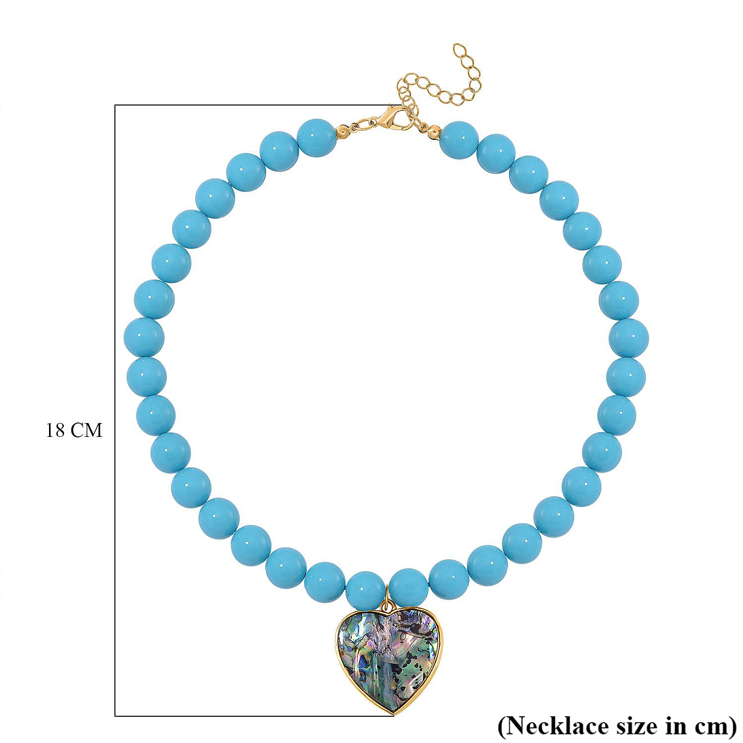 Sleeping Beauty Turquoise Colour Shell Pearl & Abalone Shell Heart Necklace (Size - 18 - 2 Ext) with Lobster Clasp 395.00 Ct.