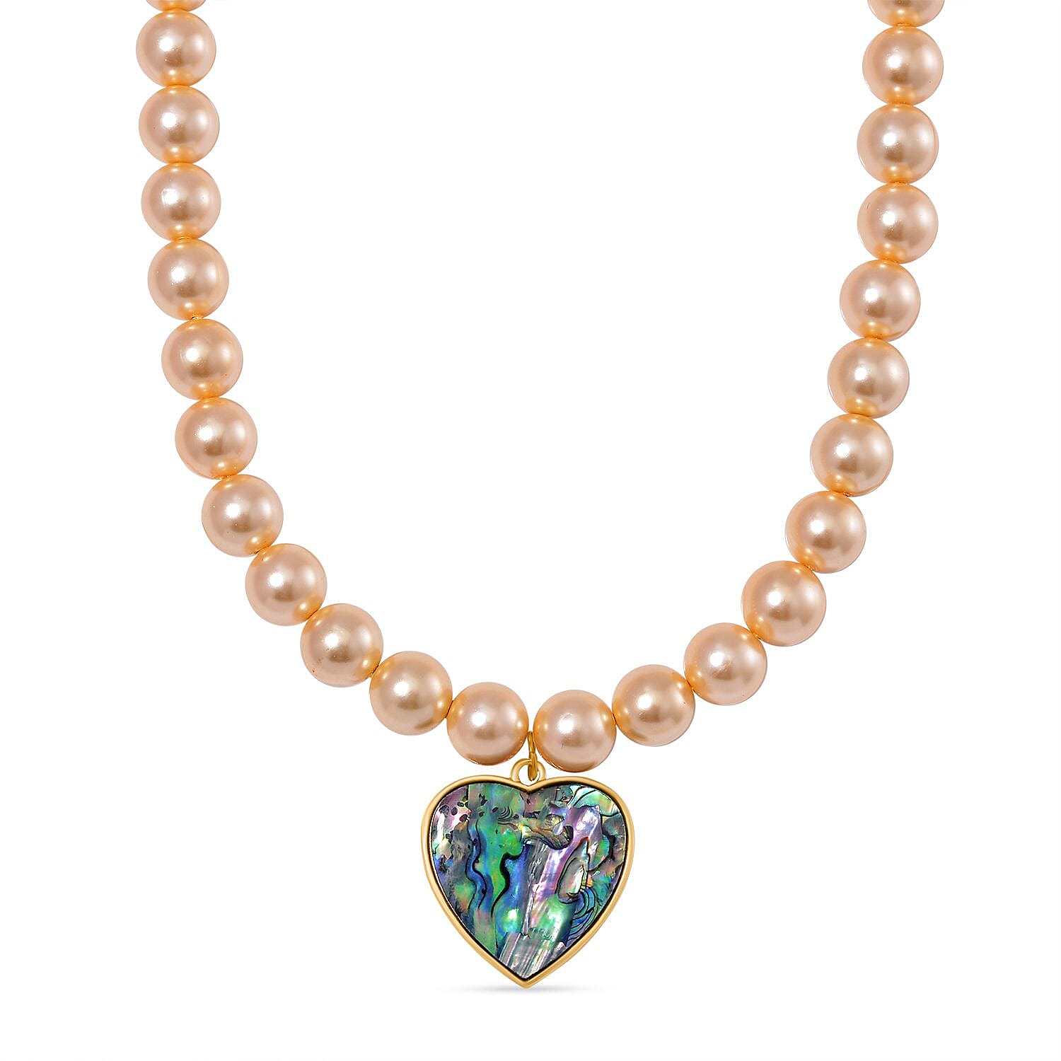 Golden South Sea Colour Shell Pearl & Abalone Shell Heart Necklace (Size - 18 - 2 Ext) with Lobster Clasp 395.00 Ct.