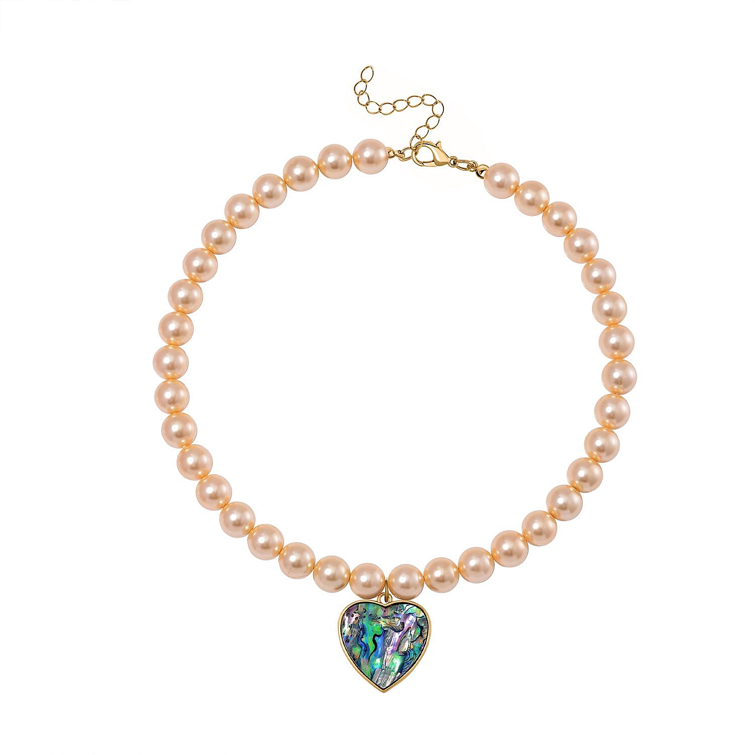 Golden South Sea Colour Shell Pearl & Abalone Shell Heart Necklace (Size - 18 - 2 Ext) with Lobster Clasp 395.00 Ct.