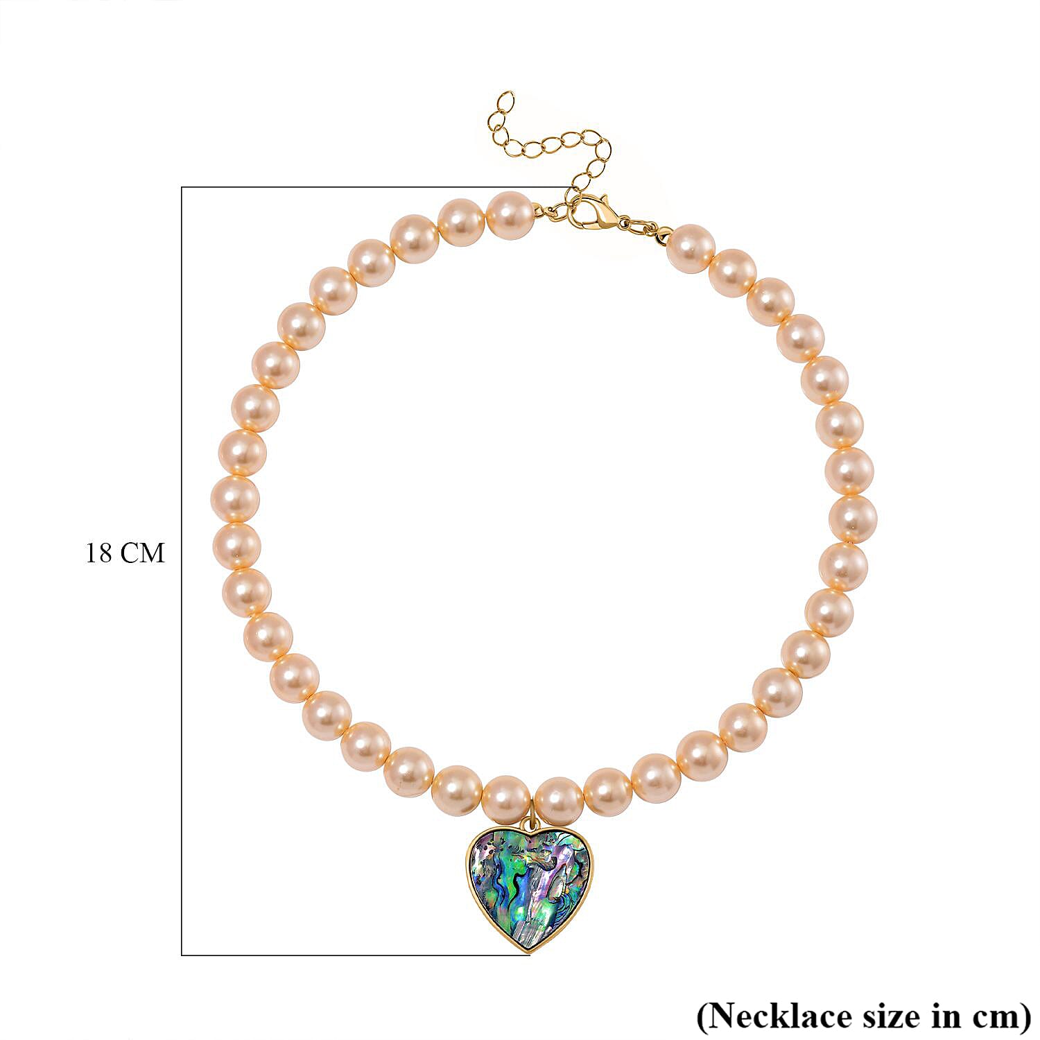 Golden South Sea Colour Shell Pearl & Abalone Shell Heart Necklace (Size - 18 - 2 Ext) with Lobster Clasp 395.00 Ct.