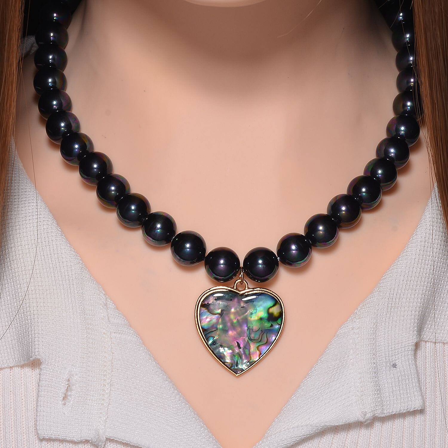 Tahitian Colour Shell Pearl & Abalone Shell Heart Necklace (Size - 18 - 2 Ext) with Lobster Clasp 395.00 Ct.