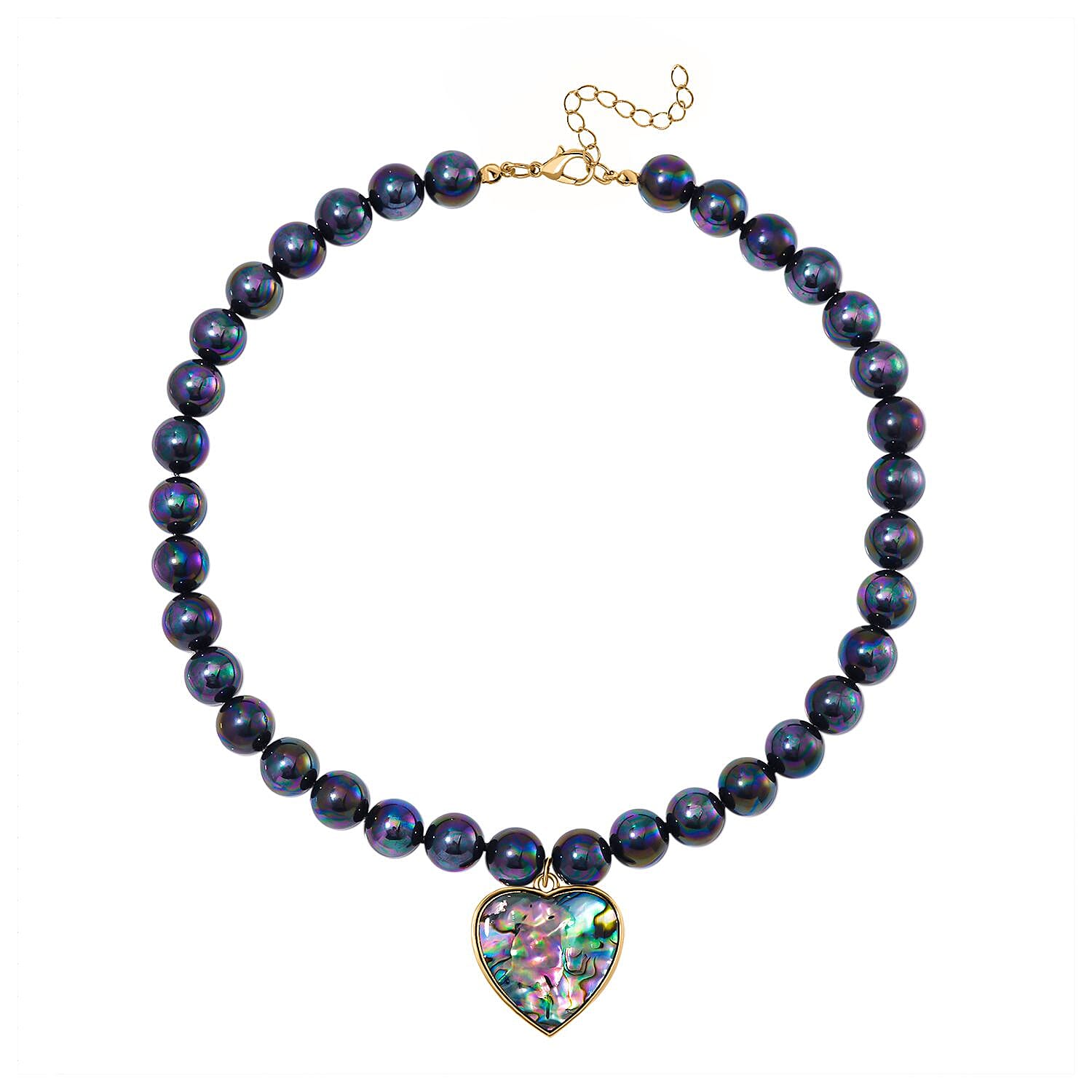 Tahitian Colour Shell Pearl & Abalone Shell Heart Necklace (Size - 18 - 2 Ext) with Lobster Clasp 395.00 Ct.