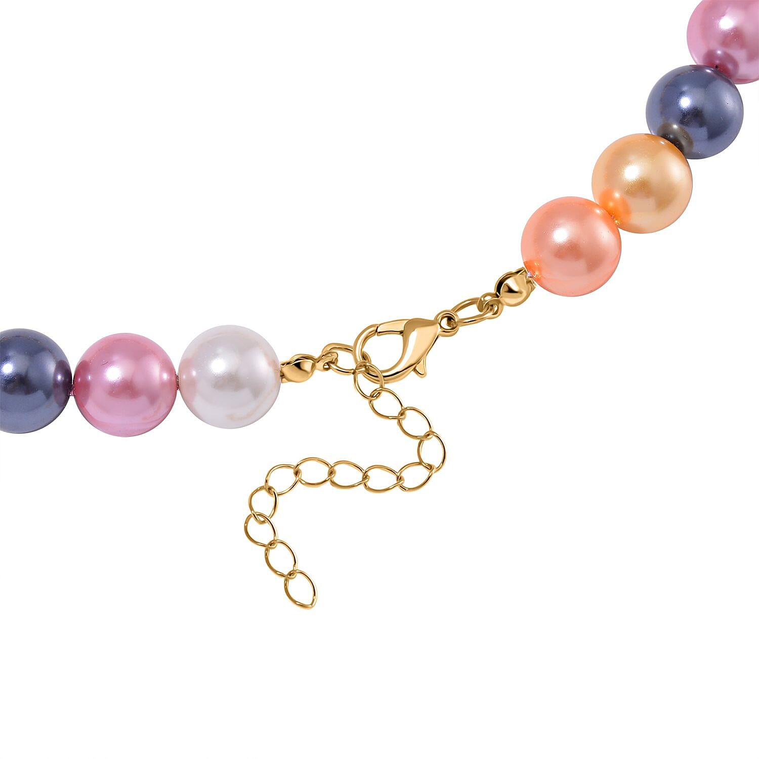 Pastel Multi Colour Shell Pearl & Abalone Shell Heart Necklace (Size - 18 - 2 Ext) with Lobster Clasp in Yellow Gold Colour Tone 395.00 Ct.