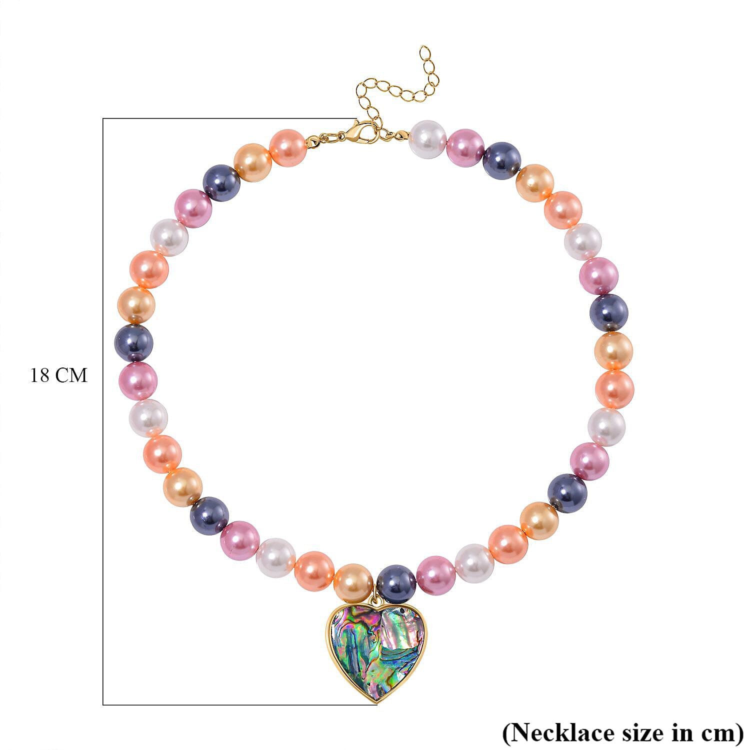 Pastel Multi Colour Shell Pearl & Abalone Shell Heart Necklace (Size - 18 - 2 Ext) with Lobster Clasp in Yellow Gold Colour Tone 395.00 Ct.